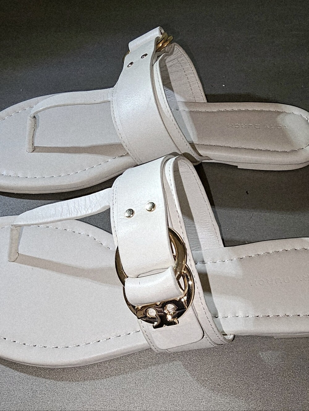 Tory Burch Selby Leather Thong Sandals Light Cream Vachetta,  Size 7.5